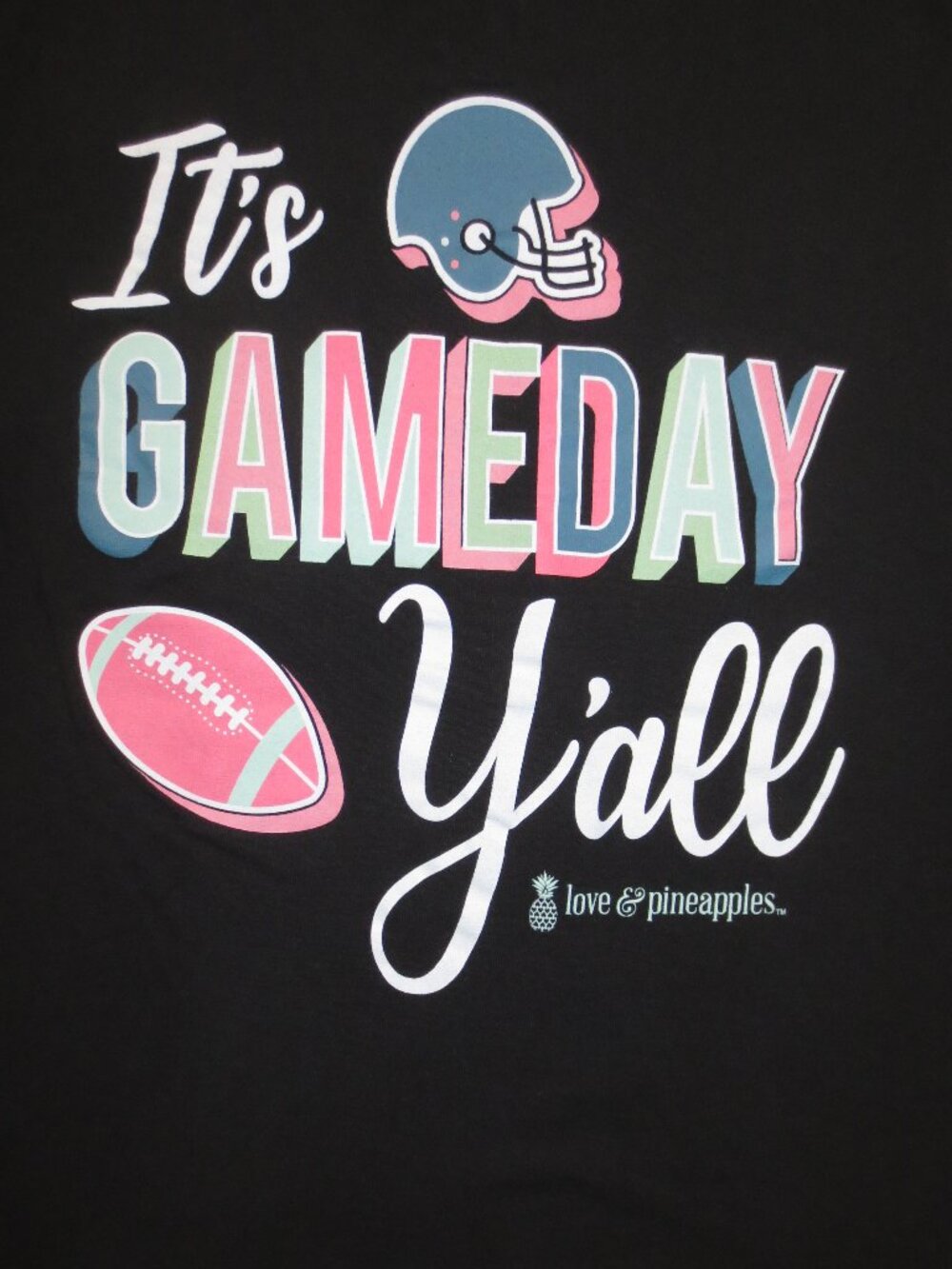 LOVE & PINEAPPLES womens T-SHIRT faded black GAME DAY Y’ALL top TEE SIZE S